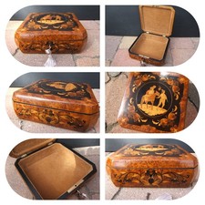 ANTIQUE 19c SORRENTO INLAID JEWELLERY BOX  -  WONDERFUL INTERIOR
