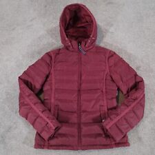 Tommy Hilfiger Puffer Jacket Womens XS Red Duck Down Feather Coat Padded Hooded
