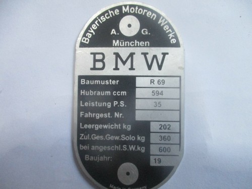 Type plate bmw r69 - r, 69