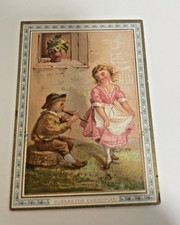 VICTORIAN GREETING CARD CHRISTMAS CHILDREN DANCING WITH FLUTE WHISTLE PIPE OLD