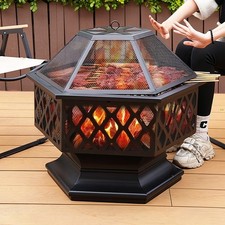 Large Outdoor Fire Pit Garden BBQ Grill Camping Stover Brazier Heater Barbecue