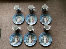 Trade Winds Tableware Snowman Mugs and Plate Set Christmas Used Good Condition