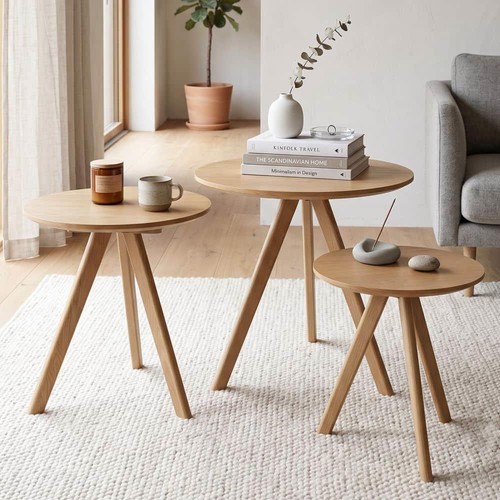 Solid oak round nest three - solid,
