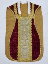 Antique French Sliver Metallic & Velvet Church Priest Vestment Chasuble 110x67cm