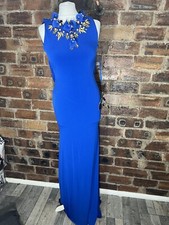 FOREVER UNIQUE STUNNING BLUE EMBELLISHED SLINKY MAXI DRESS SIZE 8 NWT