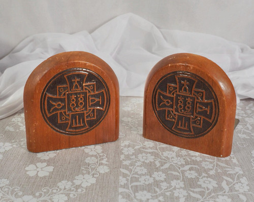 Vintage wood bookends - vintage, pair