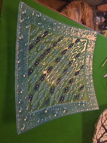 Large fused glass square plate - large,