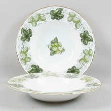 2 x Royal Worcester Hop Mathon Rimmed Soup Cereal Bowls 8" (20cm) Gold Trim