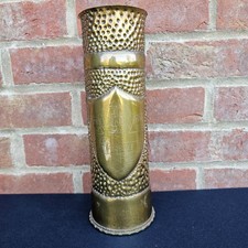 WW1 Trench Art Shell Essex Regiment Cambrai Ypres Somme 1918 dated 11 1/2" tall