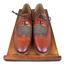Mens Brown Brogues Shoe Lace Up Tweed Herringbone Plus Boys Shoes Peaky Blinders