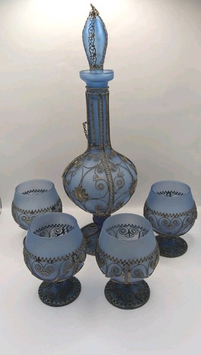 Blue satin glass decanter - decanter, &