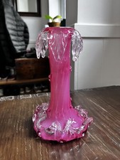 Antique Victorian John Walsh Frilled Cased Cranberry Glass Palm Tree Vase