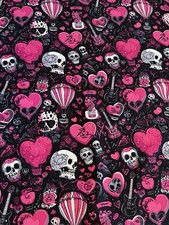Goth Kawaii Skull Heart Fabric