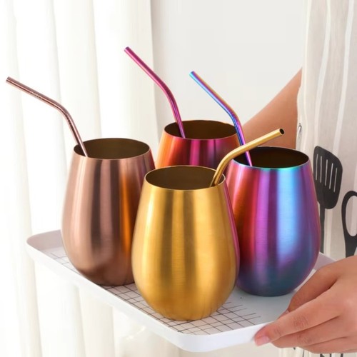 With straw metal drinking mug - with,