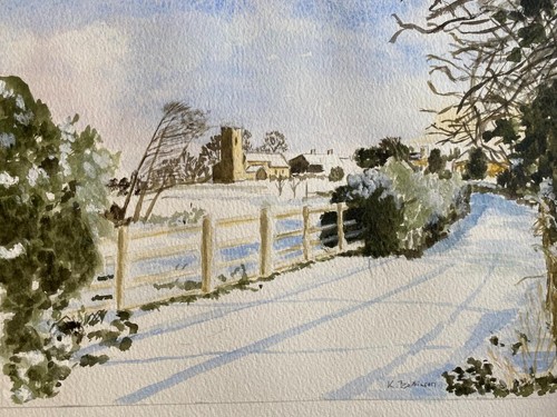 Watercolour church lane - watercolour, in