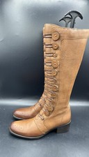NEW DUNE Pixie D Button Detail Knee High Heel Shoe Brown Leather Boot Size 3 36