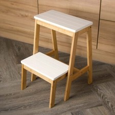 GBS Folding Step Stool – Rustic Wooden 2-in-1 Stool with Hidden Foldaway Step |
