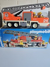 Vintage 1981 Playmobil 3781 Hook & Ladder Fire Engine & Box 