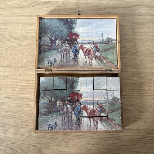 Antique wooden picture cube - wooden,