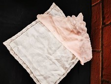 2 VINTAGE 1930s 1940s SILK  HANKIES, ONE EMBROIDERED, 1 LACE TRIM 