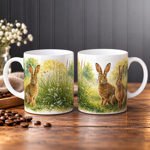 Hare wildlife ceramic mug 11oz - hare,