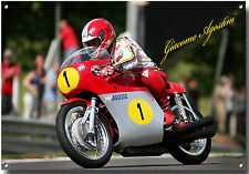 GIACOMO AGOSTINI METAL SIGN,WORLD CHAMPION GRAND PRIX MOTORCYCLE ROAD RACER.