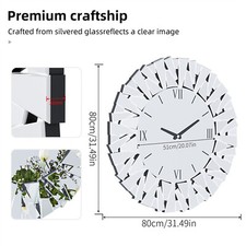 Sunburst Silver Mirror Decorative Large Clock Oversize Mirrored Glass Wall Clock