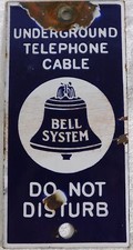 Original Antique Bell System Telephone Underground Cable Porcelain Sign 7"x 3.5"