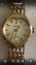 SEKONDA Vintage Gold Plated Heart Shaped Bracelet  Wrist Watch .VGC/ Working.
