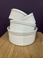 Set Of 4 Graduated French White Porcelain - ribbed round soufflé casserole Dish
