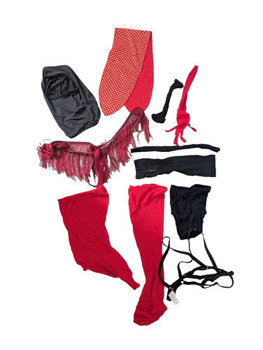 Red black body stocking - red,