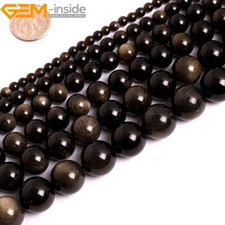 Natural Golden Obsidian Gemstone Round Loose Beads For Jewellery Making 15" GK
