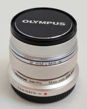 Silver Olympus M.Zuiko 12mm F/2.0 Micro Four Thirds Lens