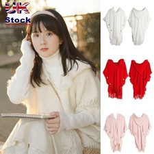 Button Ladies Tassel Cape Bohemian Cloak Cardigan Hooded Knitted Shawl
