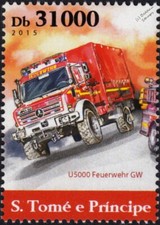 MERCEDES-BENZ UNIMOG U5000 Fire Engine Truck Firefighting Stamp #334 