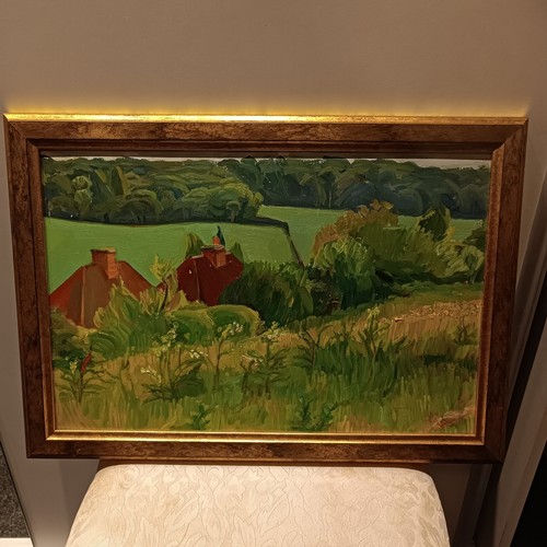 Framed landscape oil - framed,