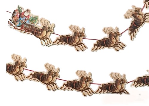 Santa sleigh reindeer garland - reindeer,
