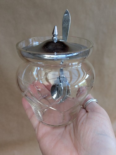 Vintage etched glass lidded - etched,