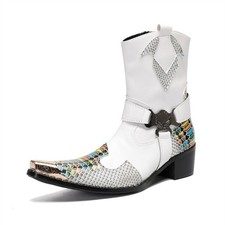 Cowboy Boot for Men Dress Genuine Leather High Top Boots Metal Toe Western Boots