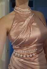 Pearls Pink Satin Maxi Bridesmaid Occasion Dress. Mermaid Trumpet Dress