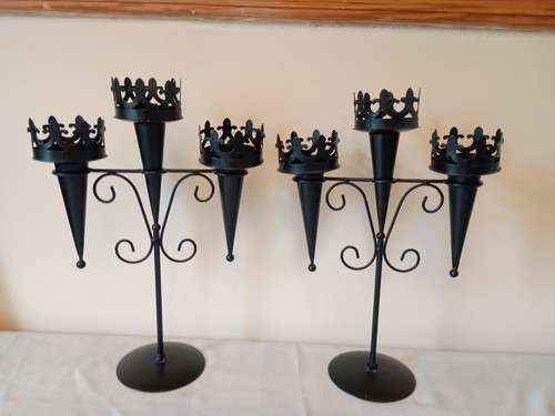 Two medieval triple candelabra - two,