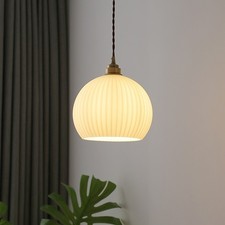 Mossodor Ribbed Glass Globe Metal Ceiling Pendant Light Handcrafted E27 Modern