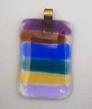 Y346) Dichroic glass Rainbow multi colour stripped rectangular pendant