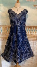 Dress 18 Blue Lace Quiz Bardot Fishtail Stretch Hi-Lo Dip Hem Occasion Wedding