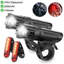LED USB Rechargeable Mountain Bike Lights Bicycle Torch Front & Rear Lamp 2 Set