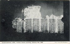 PRINTED POSTCARD OF HARTLEPOOL FIRE, TIMBER STACKS BURNING, 4/1/22 COUNTY DURHAM