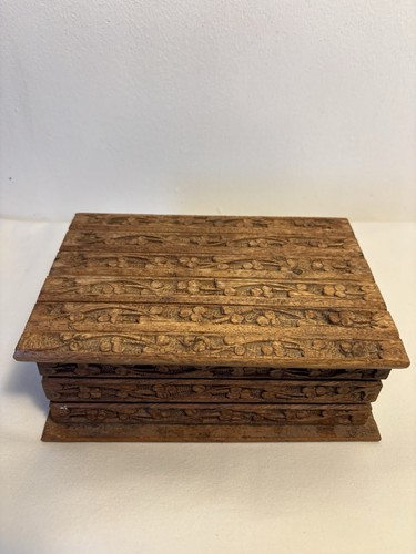 Wooden carved box with - carved, hinged