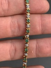 9ct Gold Diamond Emerald Bracelet, 9K 375 Heavy 6.8g