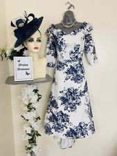 Veromia Mother of Bride BNWT  Size 14 Navy & Ivory  Dip Hem Dress & Hatinator