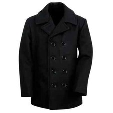 US NAVY PEA COAT AMERICAN NAVAL WOOL BLACK JACKET VINTAGE WINTER WARM OVERCOAT